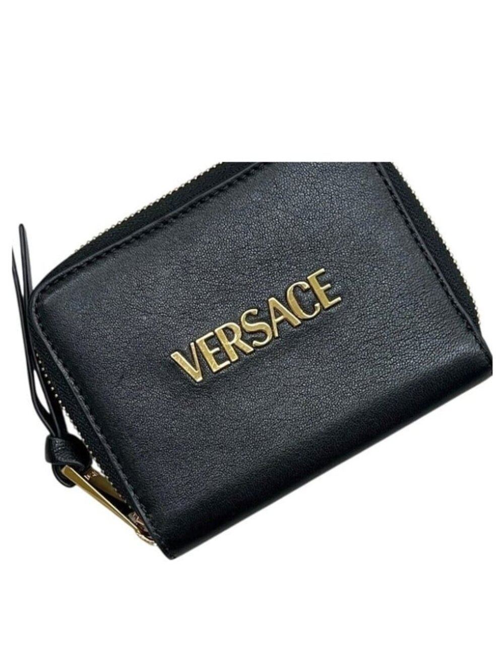 Versace Bifold Wallet Zip Around Billfold Leather Black
